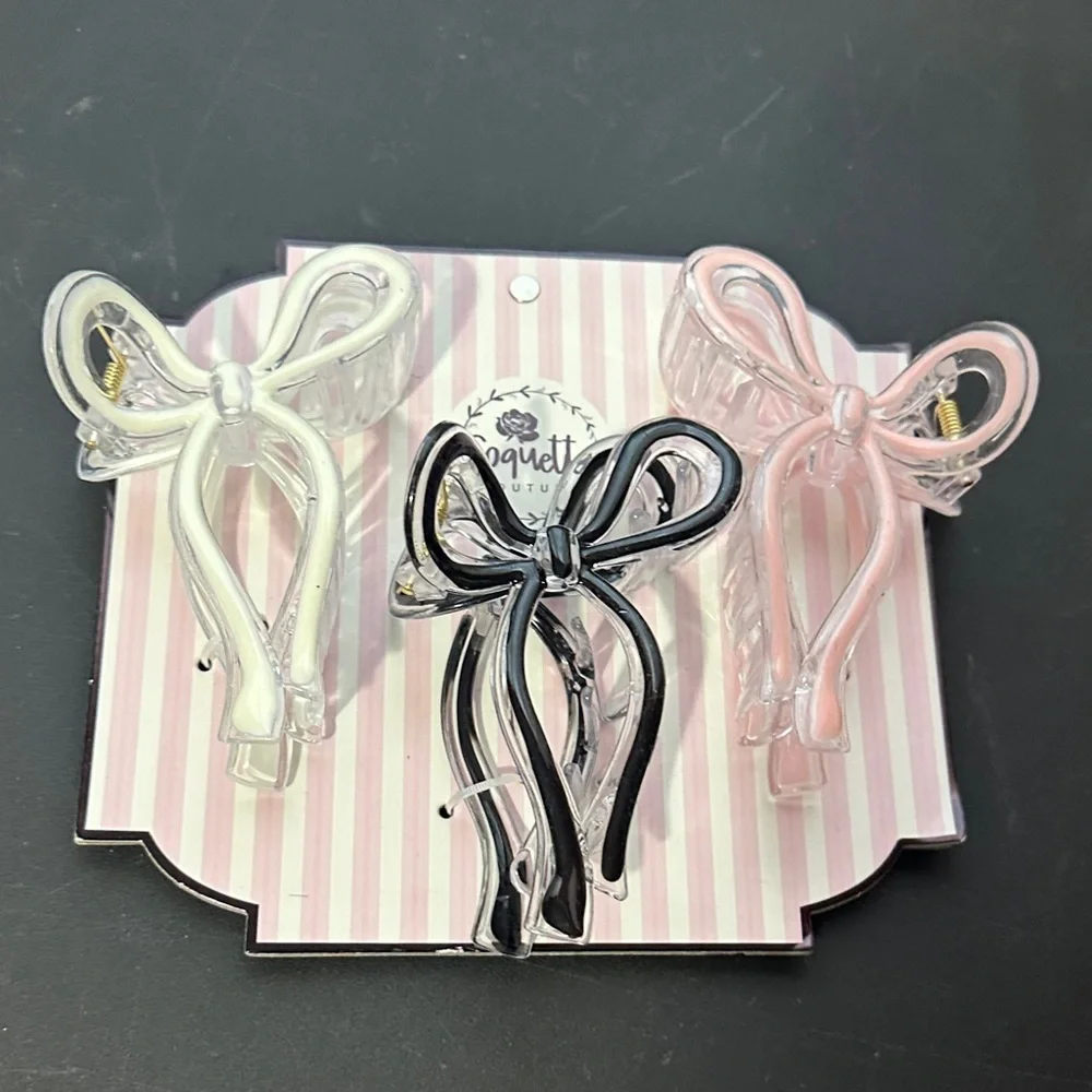 Coquette set of 3 bow plastic hair clips